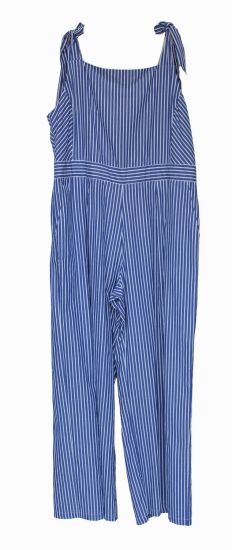 Summer Wide Leg Light Blue and White Stripe Linen Jumpsuit for Women