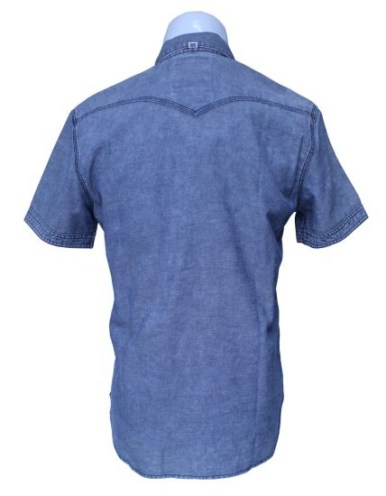 OEM Factory Price Men′s Short Sleeve Denim Shirt
