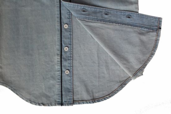 Collarless Short Sleeves Light Blue Denim Shirt for Men
