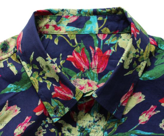 Cotton Printed Casual Short-Sleeved Shirt for Men, Leisure Shirts with Bright Colors