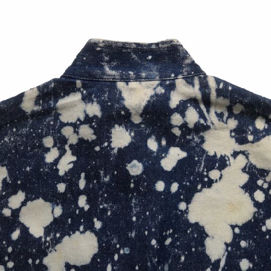 Stand Collar Short Sleeves Blue Denim Shirt for Men