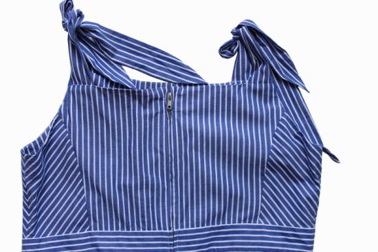 Summer Wide Leg Light Blue and White Stripe Linen Jumpsuit for Women