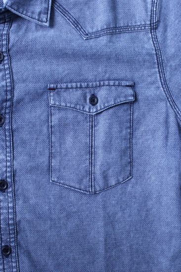 Classic design Men′s Short Sleeve Light Blue Denim Shirt