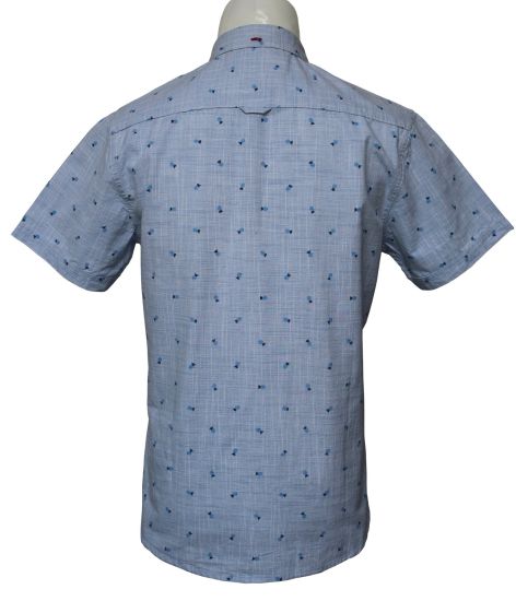 Boutique Light Blue Striated Shirts, Cartoon Pattern Leisure Shirts for Men