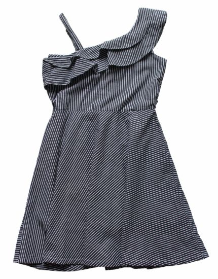 Summer Girl′s Black and White Stripe off-Shoulder Dress