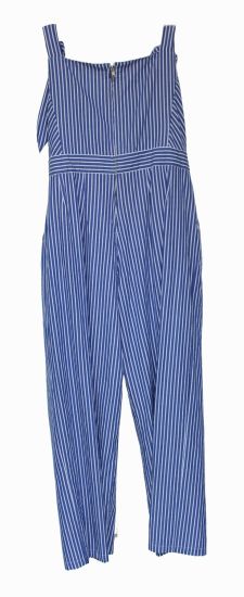 Summer Wide Leg Light Blue and White Stripe Linen Jumpsuit for Women