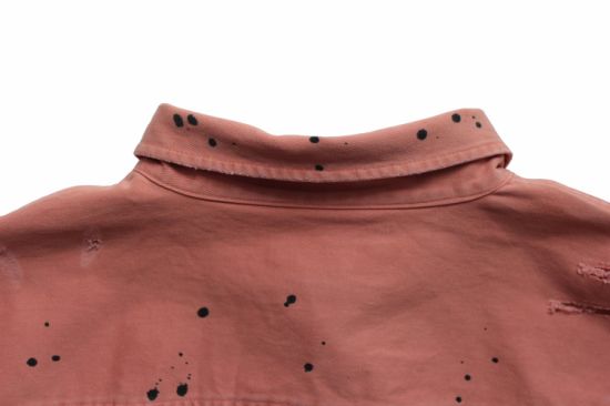 New Arrival Flesh-Coloured Ripped Denim Long Sleeve Shirt for Man