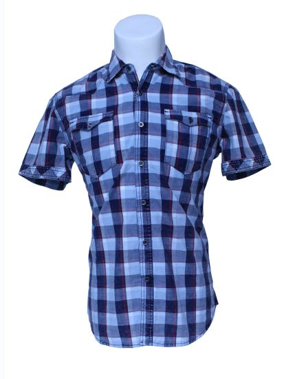High Quality Grid Cotton Shirt, Men′s Outdoor Breathable Short-Sleeved Shirts