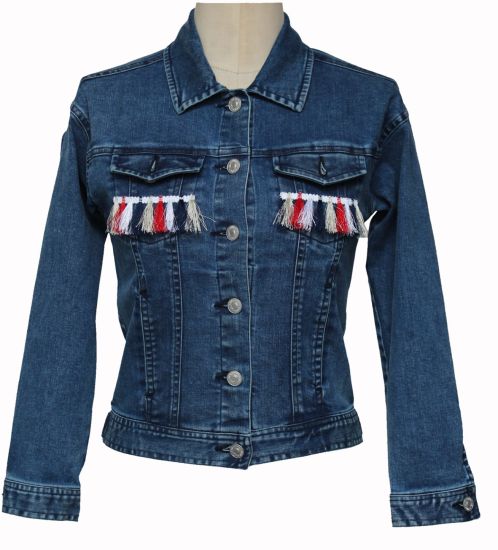 Girl′s Denim Jacket with Tassels