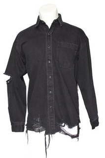 New Arrival Black Badly Ripped Denim Long Sleeve Shirt for Man