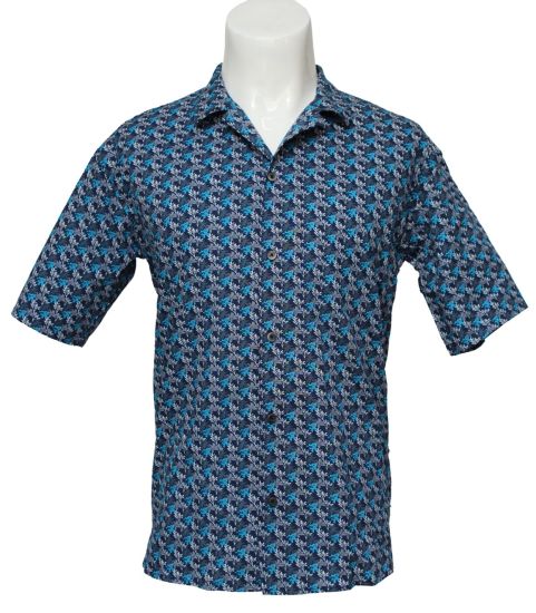 Men′s Casual Cotton Semi-Sleeved Shirts, Blue and Gray Printed Shirts