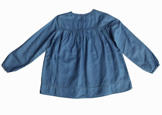 Long Sleeve Kid Girls Dress, Light Blue Cotton Babywear Dress