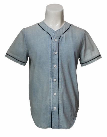 Men′s Denim Short Sleeve Fitted Shirt