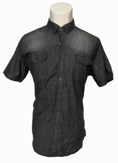 Basic Type Men′s Short Sleeve Black Denim Shirt