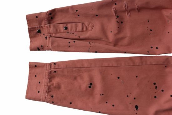 Factory Price Men′s Flesh-Coloured Ripped Denim Long Sleeve Shirts
