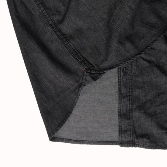 Plicated Men′s Short Sleeve Black Denim Shirt, Men′s Leisure Shirt