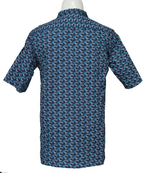 Men′s Casual Cotton Semi-Sleeved Shirts, Blue and Gray Printed Shirts