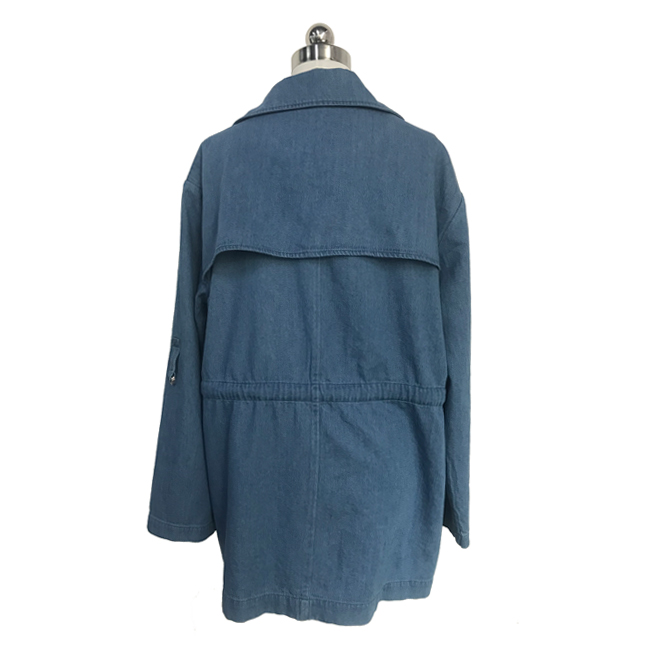 2021 Fashion Plus Size Relaxed Fit Women denim jacket/cotton denim /light blue denim jacket/leisure coat with ties at waist