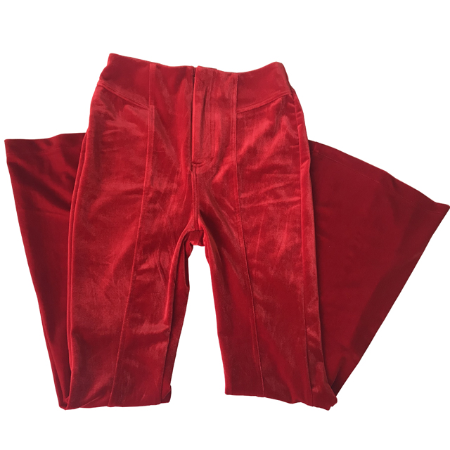 Women's Red High-Rise Velvet Flare Trousers Flared Pants