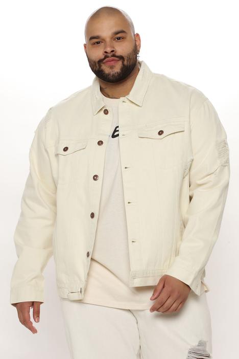 Men′s Classic Plus Size Garment Wear Cotton Twill Distressed Trucker Jacket