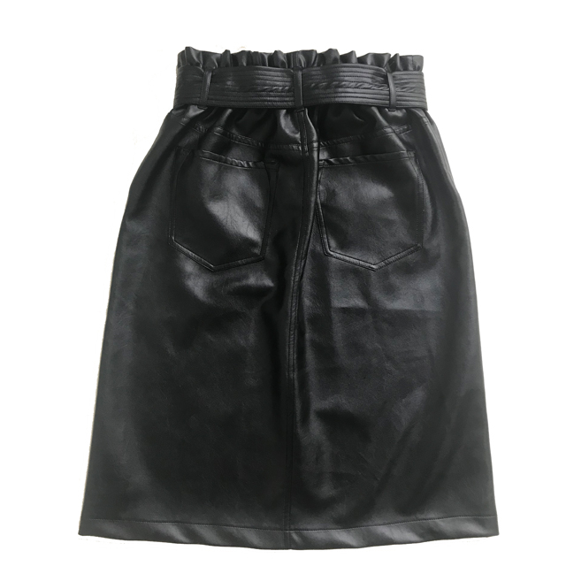 Fashion black PU high split hem midi skirt