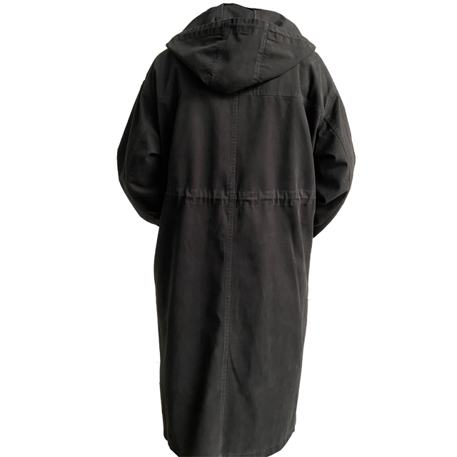 Fashion Knee Long Jackets Black Hoody Windbreaker Casual Cotton Jacket for Women