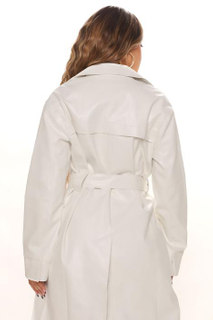 Fashion White PU Long Jacket Womens