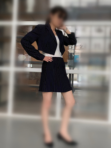Fashion Stripe Blazer and Short Mini Skirt Suit for Woman