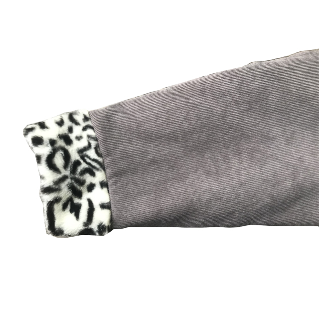 Contrast leopard flap pocket leopard print faux fur corduroy jacket for women