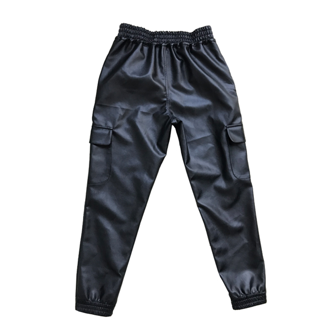 High Waisted Black PU Cargo Leather Jogger Pants