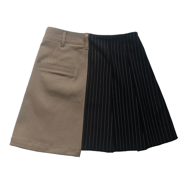 Fashion khaki and black two tone patchwork short skirt outfit