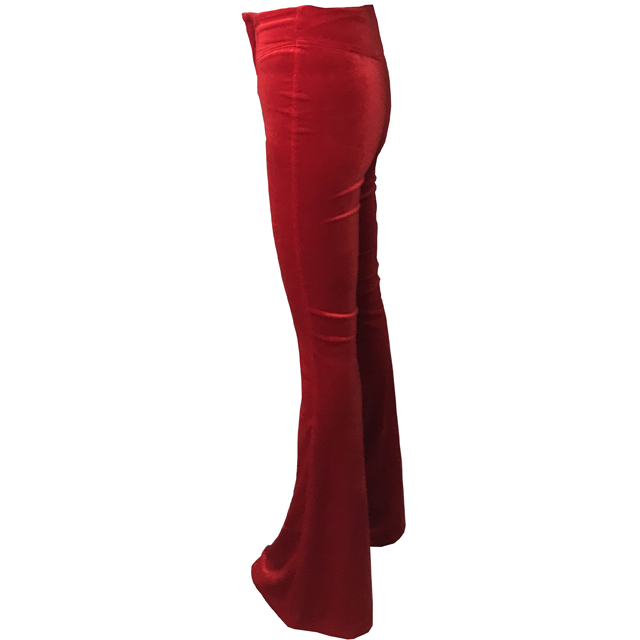 Women's Red High-Rise Velvet Flare Trousers Flared Pants