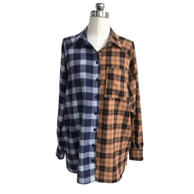 Fashion personality color matching plaid texture long-sleeve jacket/plaid matching shirts/matching plaid shirts for couples/buffalo plaid matching shirts